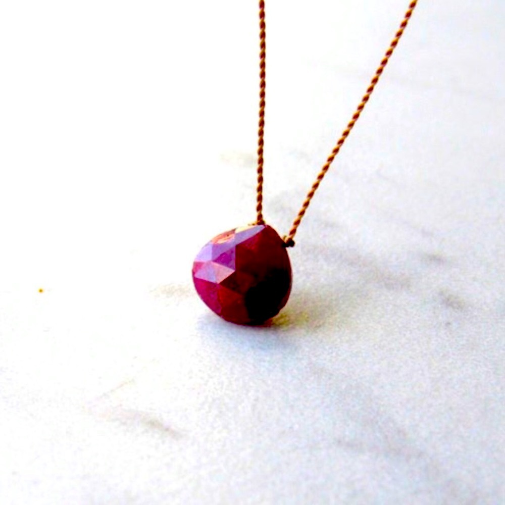 Ruby Briolette on Silk Cord
